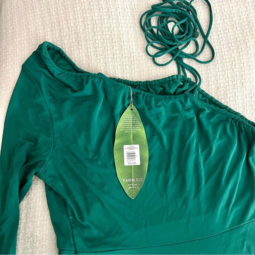 NWT FARM RIO ONE-SHOULDER MIDI DRESS in EMERALD COLOR - Picture 9 of 12